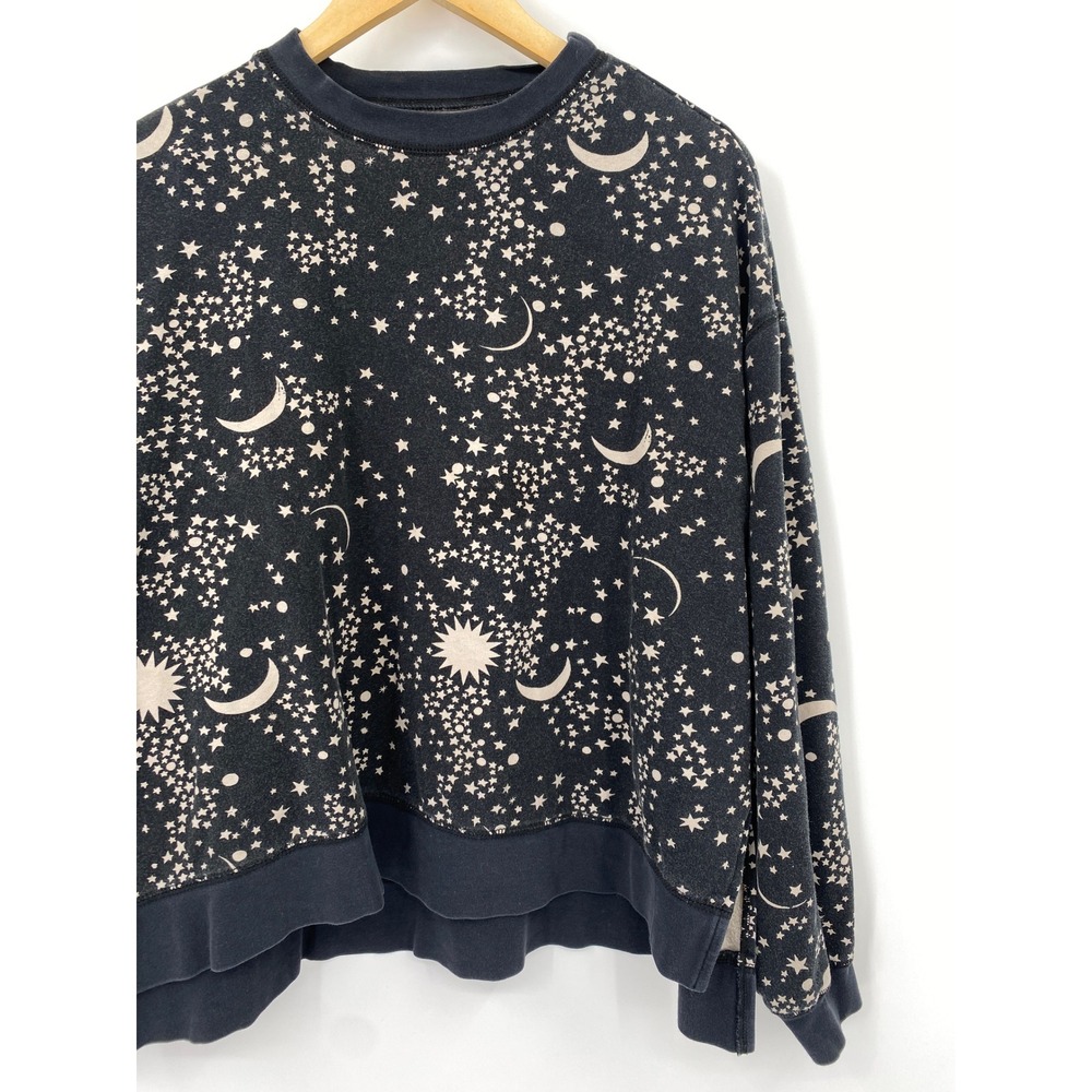 Electric & Rose Sweatshirt Women Small Black Celestial Moon Star Pullover
